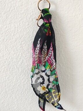 Black Floral Multicolor Scarf Keychain